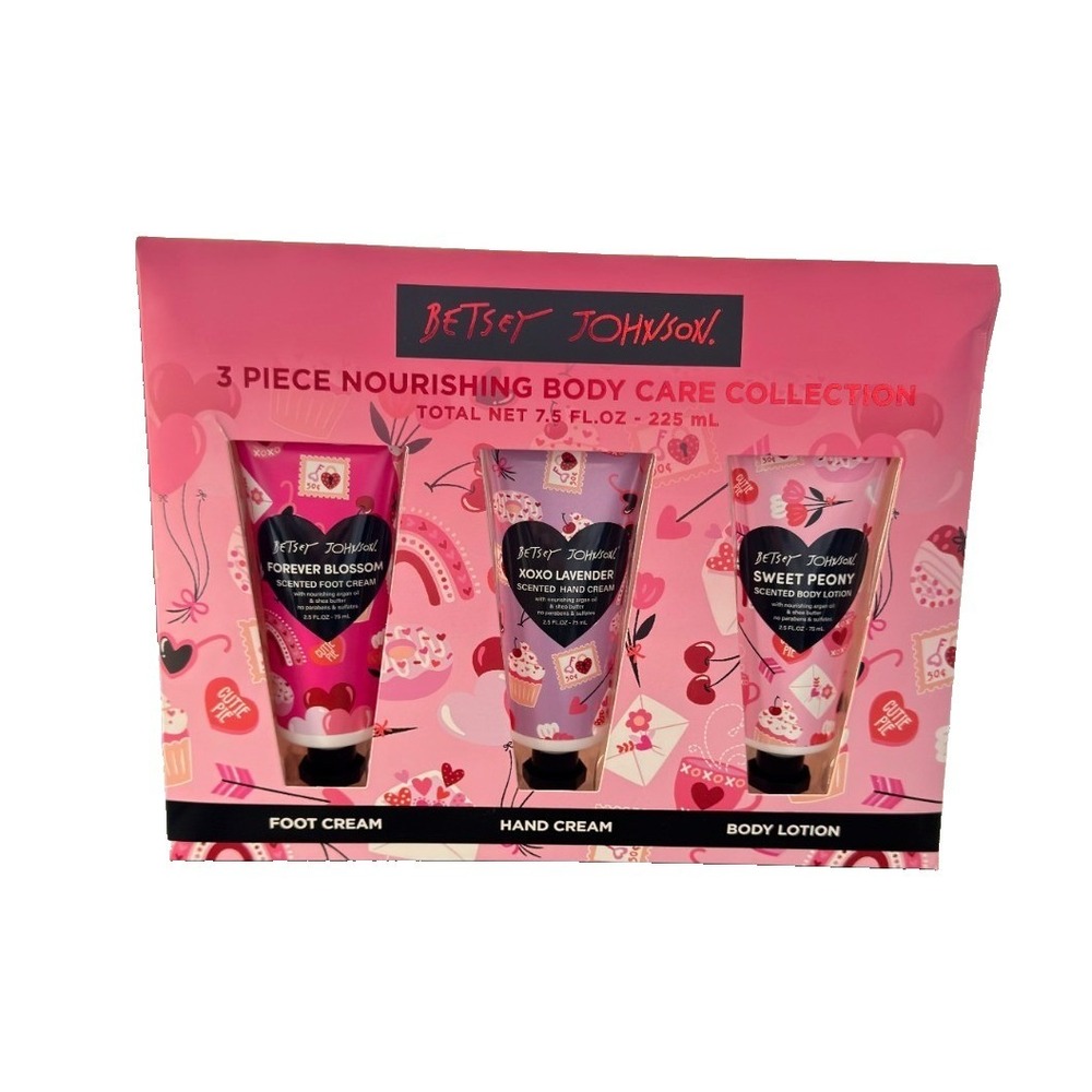 Betsey Johnson 3 piece nourishing body care collection Foot|Hand|Body NEW